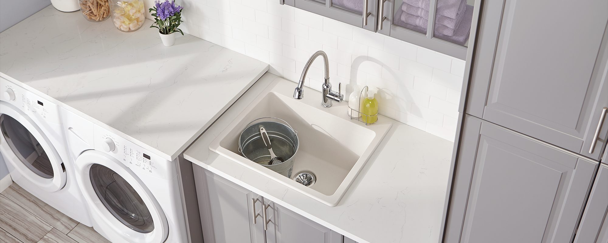 Quartz Classic Drop-in Laundry Sink with Perfect Drain, White