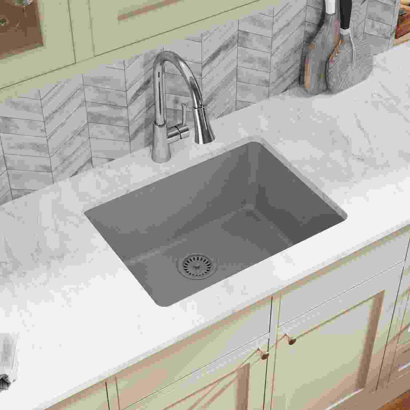 ELGU2522GR0 Elkay Quartz Classic 24-5/8in x 18-1/2in x 9-1/2in Single Bowl Undermount Sink Greige