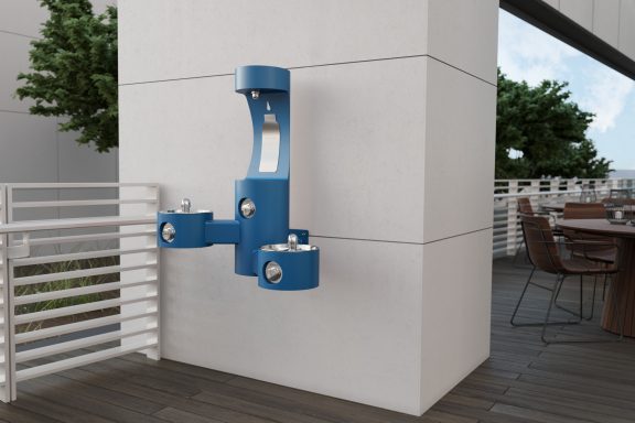 Elkay Outdoor EZH2O Bottle Filling Station Wall Mount Bi-Level Non-Filtered Non-Refrigerated Blue