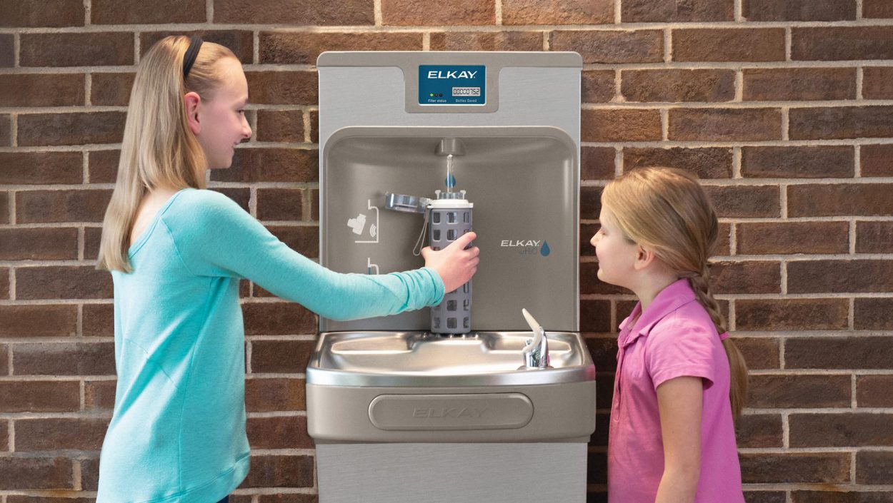 Students Using ezH2O Bottle Filling Station