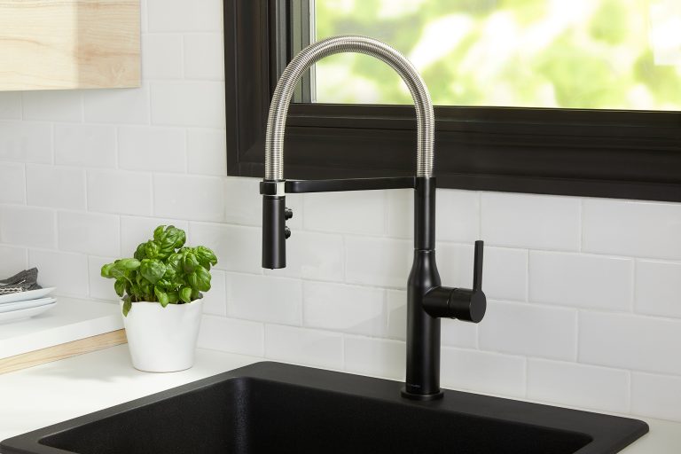Avado Single Hole Kitchen Faucet with Semi-professional Spout and Forward Only Lever Handle Matte Black and Chrome