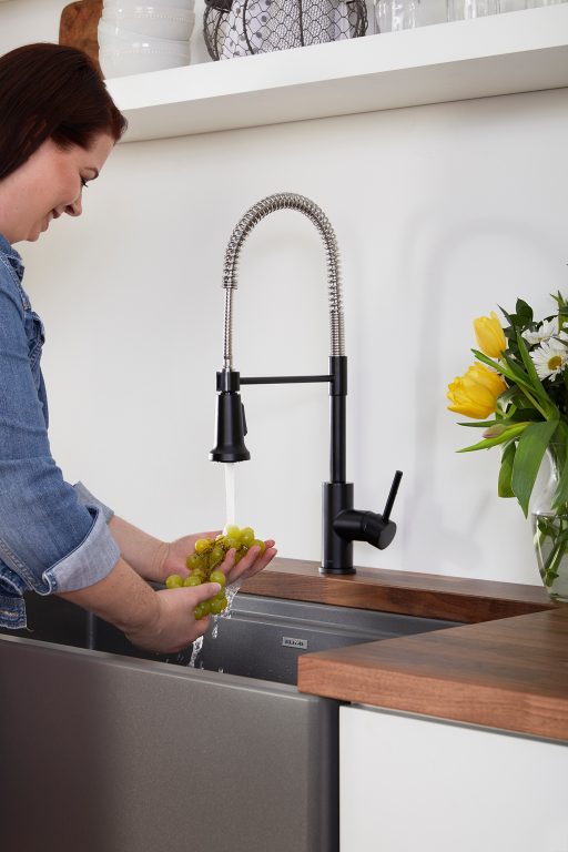 Avado Single Hole Kitchen Faucet with Semi-professional Spout and Forward Only Lever Handle Matte Black and Chrome