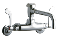 Foodservice 3-8" Adjustable Centers Wall Mount Faucet w/ 7" Vented Spout 4" Wristblade Handles 2in Inlet