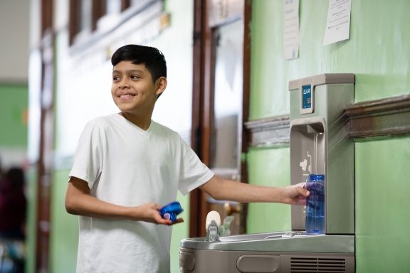 Enhanced ezH2O Bottle Filling Station & Single ADA Cooler, Filtered Refrigerated Light Gray