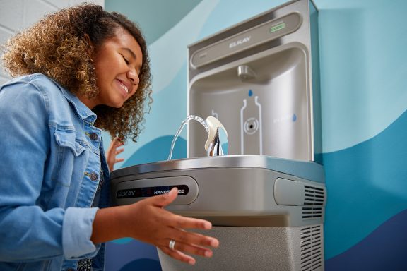 Hands Free Hydration on Elkay Water Cooler and Bottle Filler Combo