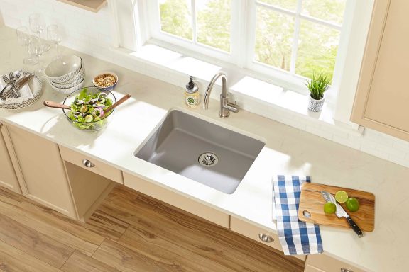 Quartz Classic Single Bowl Undermount ADA Sink with Perfect Drain Greystone