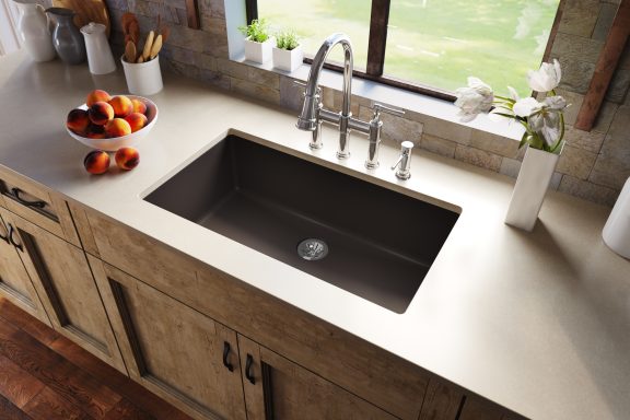 Elkay Quartz Luxe 35-7/8in x 19in x 9in Single Bowl Undermount Kitchen Sink with Perfect Drain Chestnut