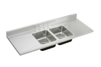 Lustertone Classic Stainless Steel 4-Hole Equal Double Bowl Sink Top with Drainboard