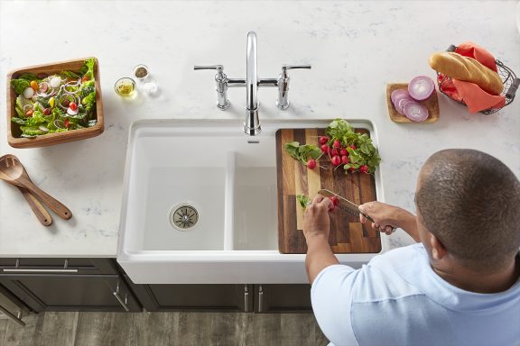 White Fireclay Farmhouse Sink in Kitchen