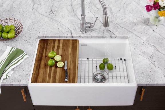 White Fireclay Sink in Kitchen