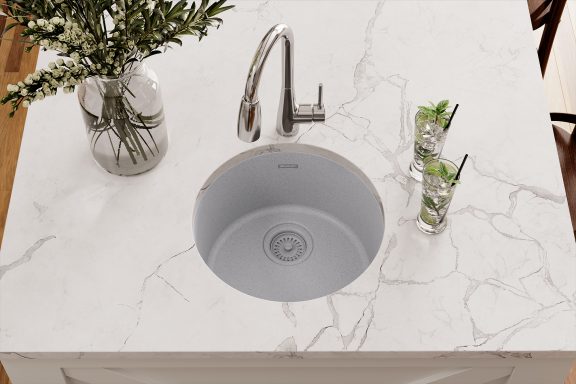 Quartz Classic Single Bowl Dual Mount Bar Sink Greystone