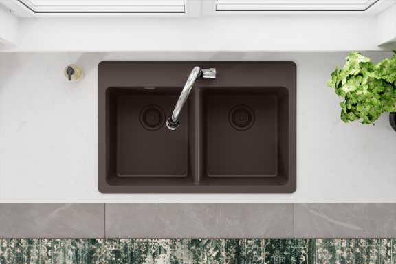 Quartz Classic Equal Double Bowl Drop In Sink Mocha