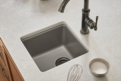 Quartz Luxe Single Bowl Dual Mount Bar Sink Silvermist