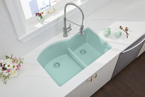 Quartz Luxe Double Bowl Undermount Sink with Aqua Divide Mint Creme