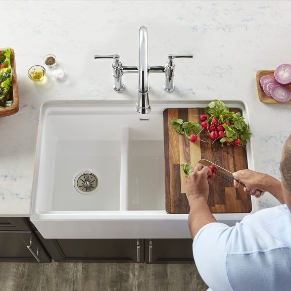 White Fireclay Farmhouse Sink in Kitchen