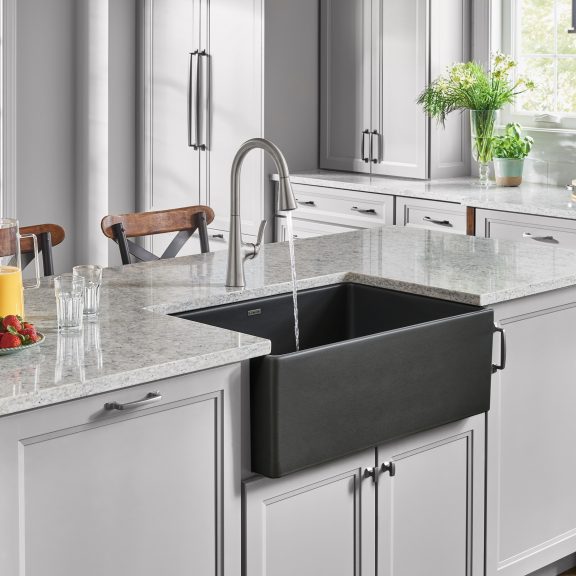 Gray Farmhouse Fireclay Sink in Kitchen