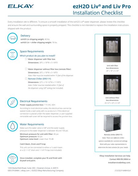 ezH2O Liv and Liv Pro Install Checklist